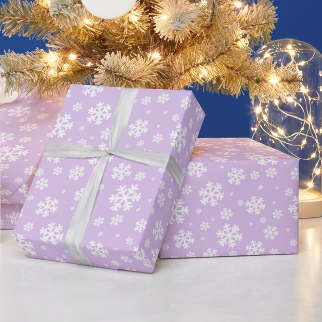 Light Purple & White Festive Christmas Snowflakes Wrapping Paper (Holidays)