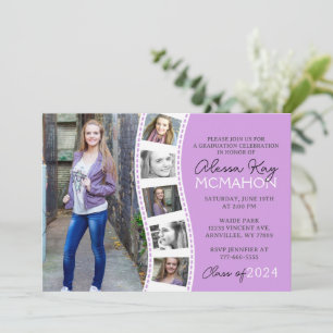 Light Purple & White Filmstrip 6 Photo Graduation Invitation