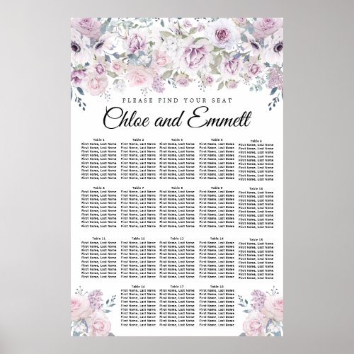 Light Purple White Floral  18_Table Seating Chart
