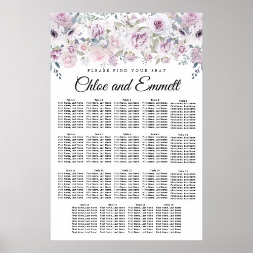 Light Purple White Floral 19_Table Seating Chart
