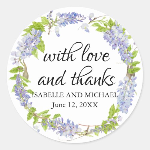Light Purple Wisteria Floral Wedding Favor Classic Round Sticker
