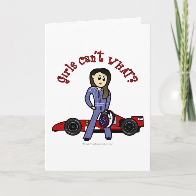 Light Race Car Driver Girl Card (Front)