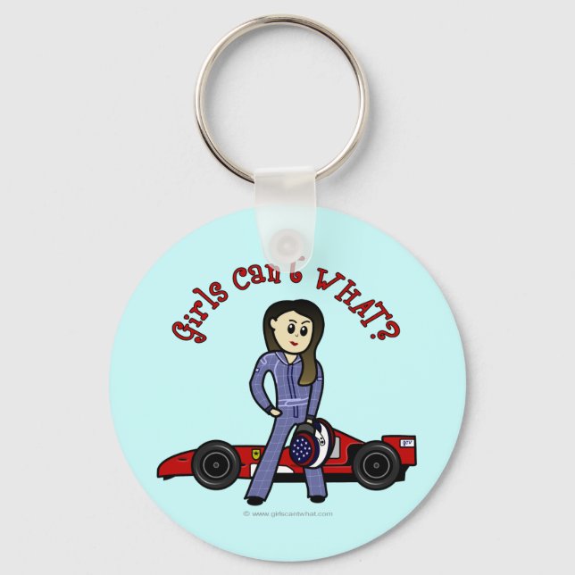 Light Race Car Driver Girl Keychain (Front)