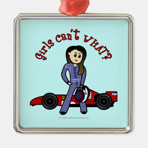 Light Race Car Driver Girl Metal Ornament