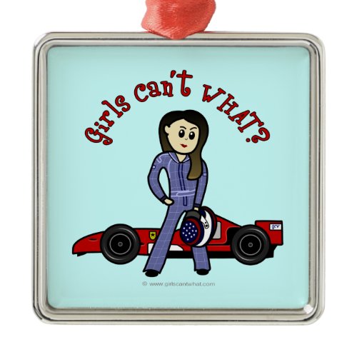 Light Race Car Driver Girl Metal Ornament