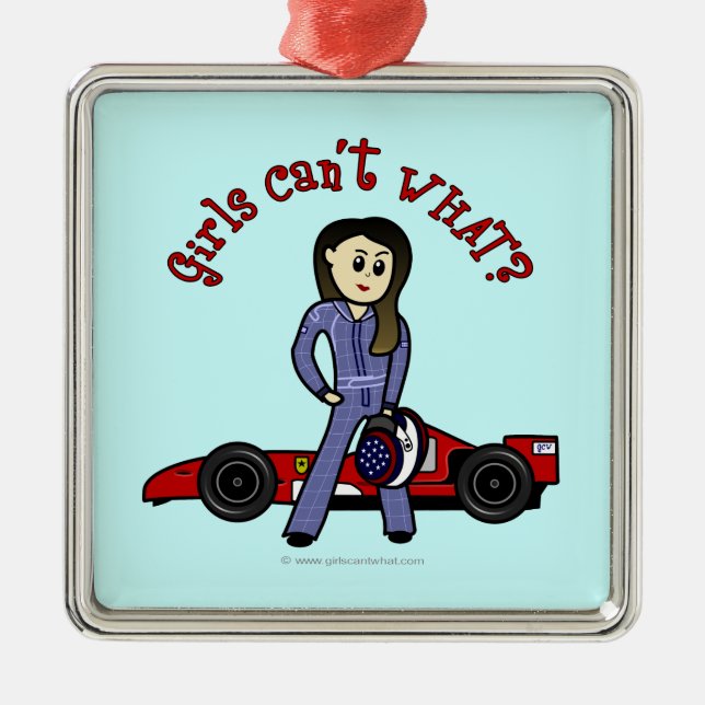 Light Race Car Driver Girl Metal Ornament (Front)