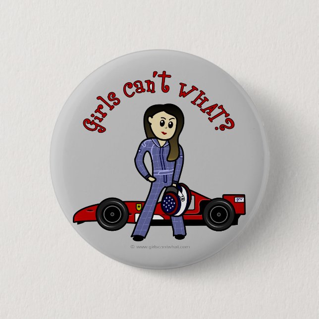 Light Race Car Driver Girl Pinback Button (Front)