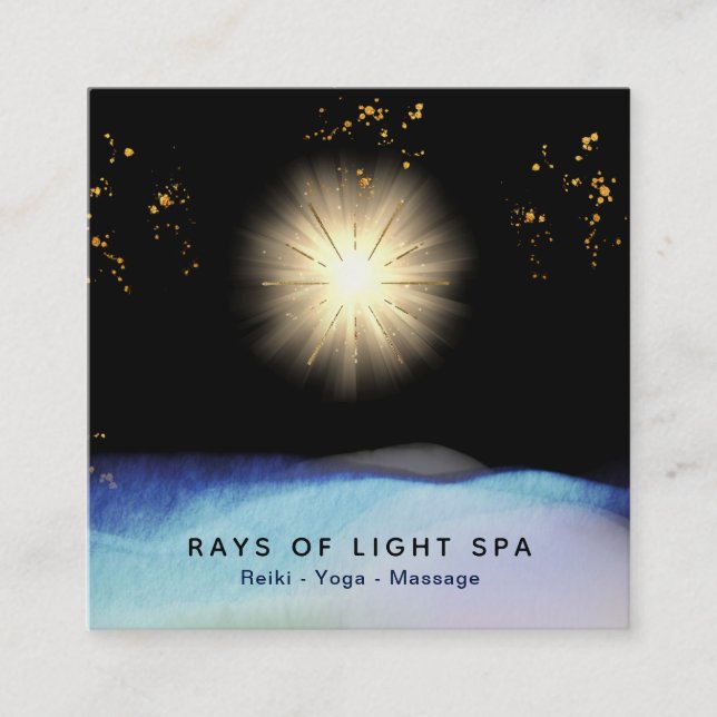 *~* Light Rays Healing Universe Energy Stars Square Business Card (Front)