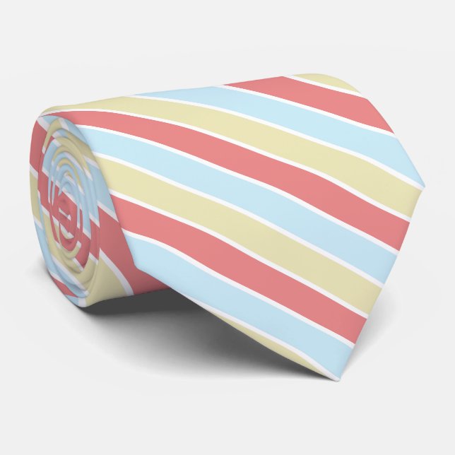 Light Red Blue Green White Stripes Neck Tie (Rolled)