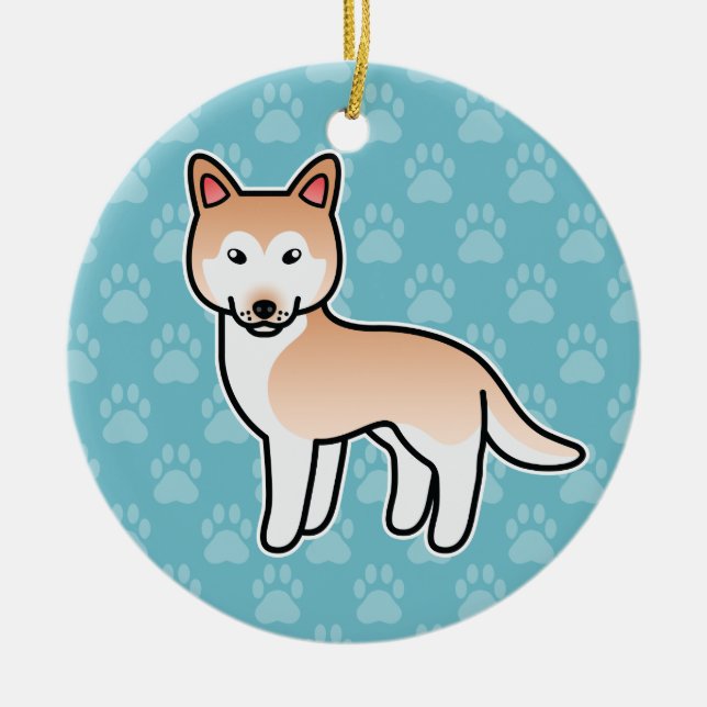 Light Red Cartoon Siberian Husky Ceramic Ornament (Front)