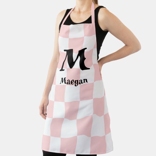 Light Red Checkered Pattern Background Apron (Insitu)