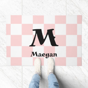 Light Red Checkered Pattern Background Door Mat