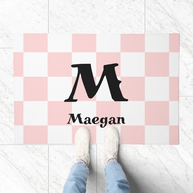 Light Red Checkered Pattern Background Door Mat (Indoor)