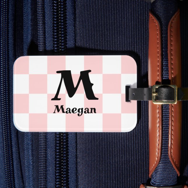 Light Red Checkered Pattern Background Luggage Tag (Front Insitu 4)