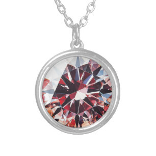 Light Red Diamond Pattern Silver Plated Necklace