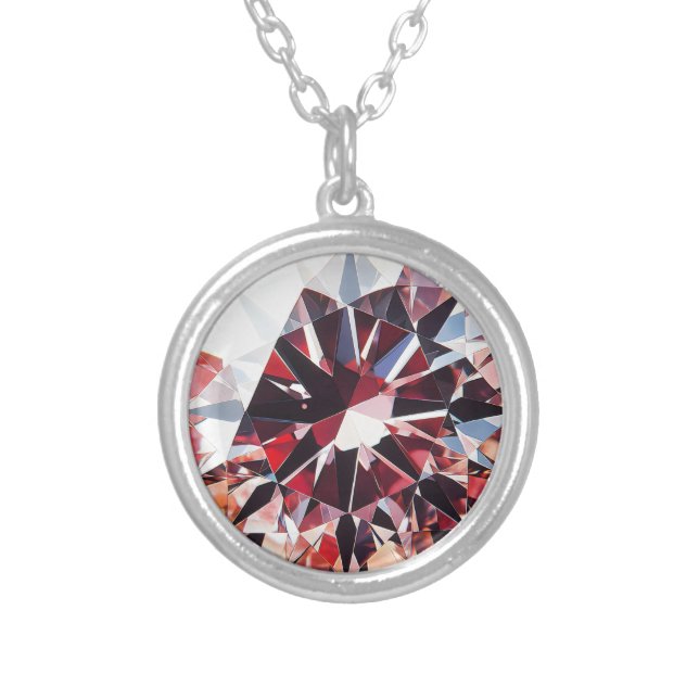 Light Red Diamond Pattern Silver Plated Necklace (Front)