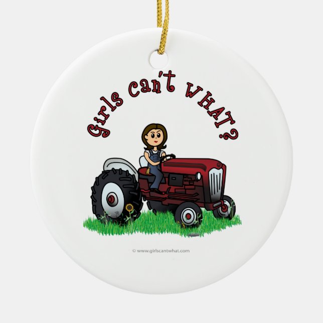 Light Red Farmer Girl Ceramic Ornament (Front)