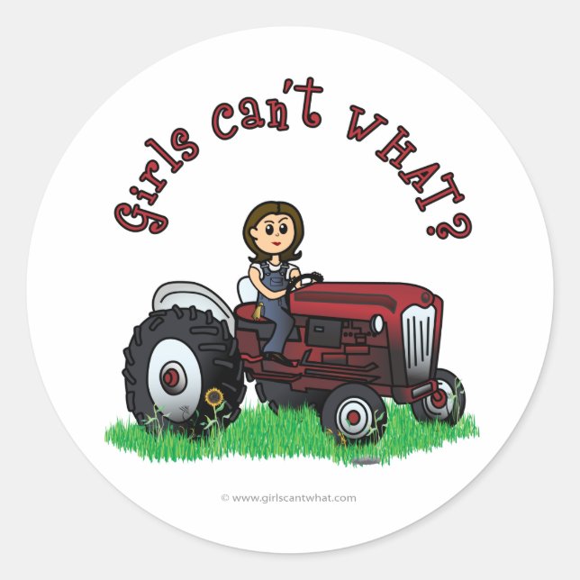 Light Red Farmer Girl Classic Round Sticker (Front)