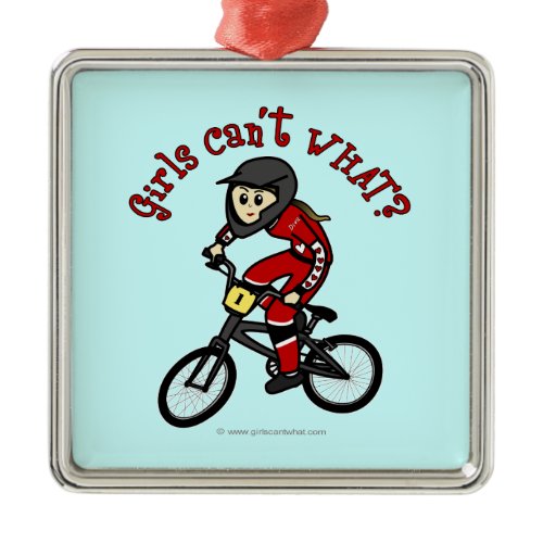 Light Red Girls BMX Metal Ornament