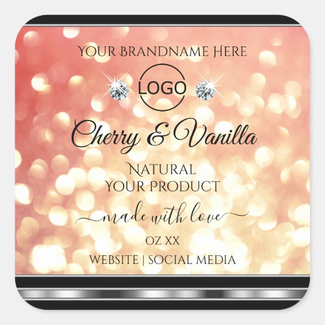 Light Red Gold Glitter Product Label Diamonds Logo (Front)
