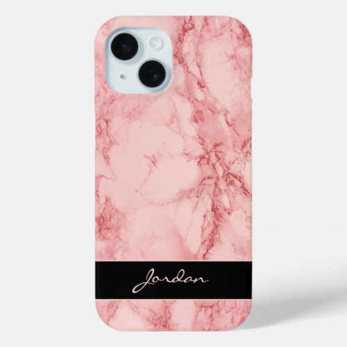 Light Red Polished Marble Stone with Name iPhone 15 Case