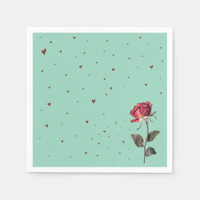 light red rose printed  napkins (Front)