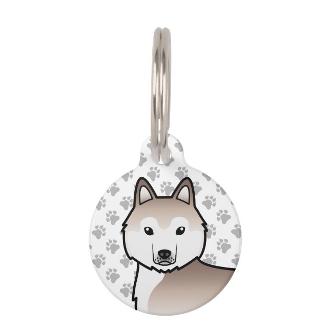 Light Red Siberian Husky Cartoon Dog Head Pet ID Tag (Front)