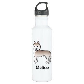 Light Red Siberian Husky Cartoon Dog &amp; Name Stainless Steel Water Bottle