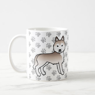 Light Red Siberian Husky Cartoon Dog &amp; Paws Coffee Mug