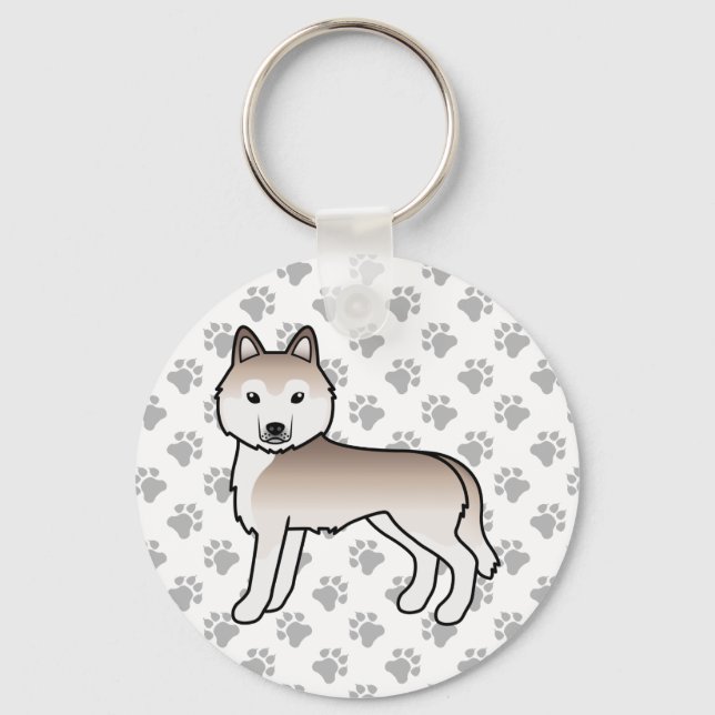 Light Red Siberian Husky Cartoon Dog & Paws Keychain (Front)