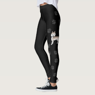 Light Red Siberian Husky Cartoon Dog & Paws Leggings