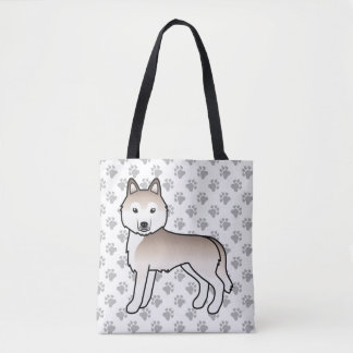 Light Red Siberian Husky Cartoon Dog &amp; Paws Tote Bag
