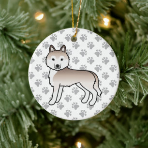Light Red Siberian Husky Cute Cartoon Dog Ceramic Ornament
