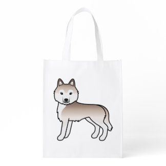 Light Red Siberian Husky Cute Cartoon Dog Grocery Bag