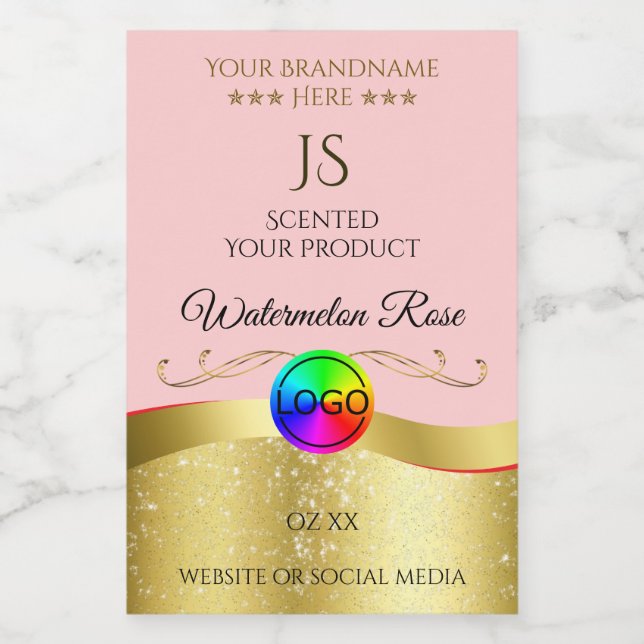 Light Red Wavy Gold Logo Monogram Product Label (Single Label)