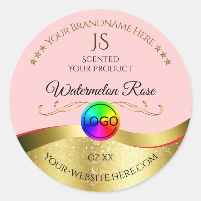 Light Red Wavy Gold Logo Monogram Product Label (Front)