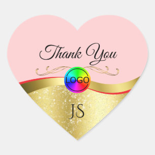 Light Red Wavy Gold with Logo Monogram Thank You Heart Sticker