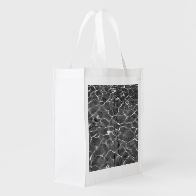 Light Reflections On Water: Black & White Reusable Grocery Bag (Back Side)