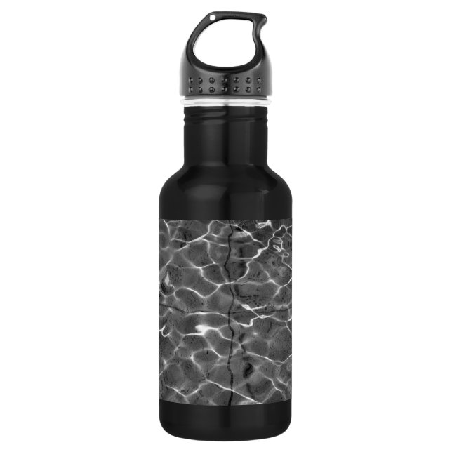 Light Reflections On Water: Black & White Stainless Steel Water Bottle (Front)
