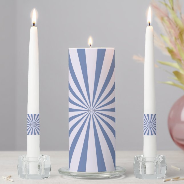 Light Retro Sunburst - Blue Unity Candle Set (In Situ)