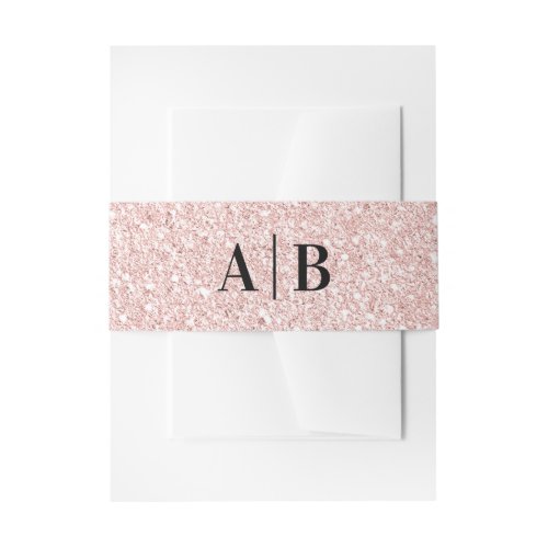 Light Rose Gold Faux Glitter Wedding Monogram Invitation Belly Band