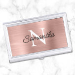 Light Rose Gold Faux Metallic Foil Monogram Business Card Case<br><div class="desc">Create your own black and white monogrammed modern minimalist business card case.
Modern monoline style script for her name over a more classic style monogram font.
The background features a faux pink blush and light rose gold brushed metal style ombre foil that prints like a photo.</div>