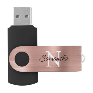 Light Rose Gold Faux Metallic Foil Monogram Flash Drive