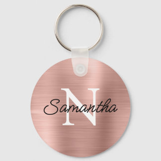Light Rose Gold Faux Metallic Foil Monogram Keychain