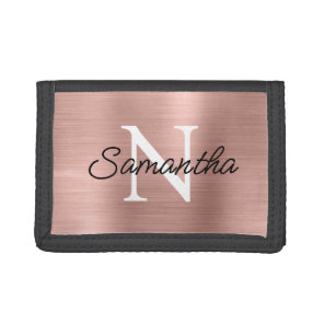Light Rose Gold Faux Metallic Foil Monogram Tri-fold Wallet