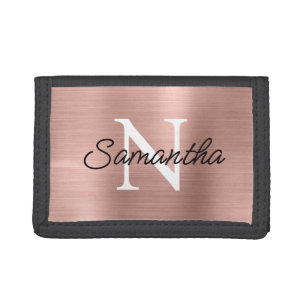 Light Rose Gold Faux Metallic Foil Monogram Tri-fold Wallet