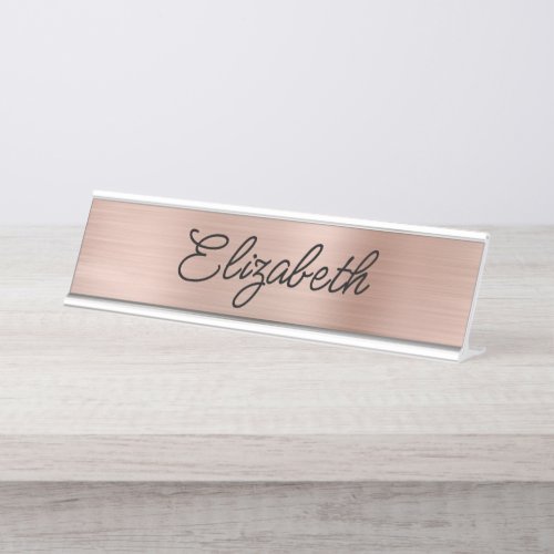 Light Rose Gold Foil Stylistic Monoline Script Desk Name Plate