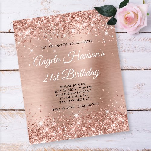 Light Rose Gold Glitter 21st Birthday Paper Flyer