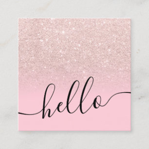 light rose gold glitter ombre candy pink hello square business card