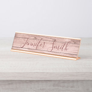 Light Rose Gold Rustic Wood Photo Desk Name Plate